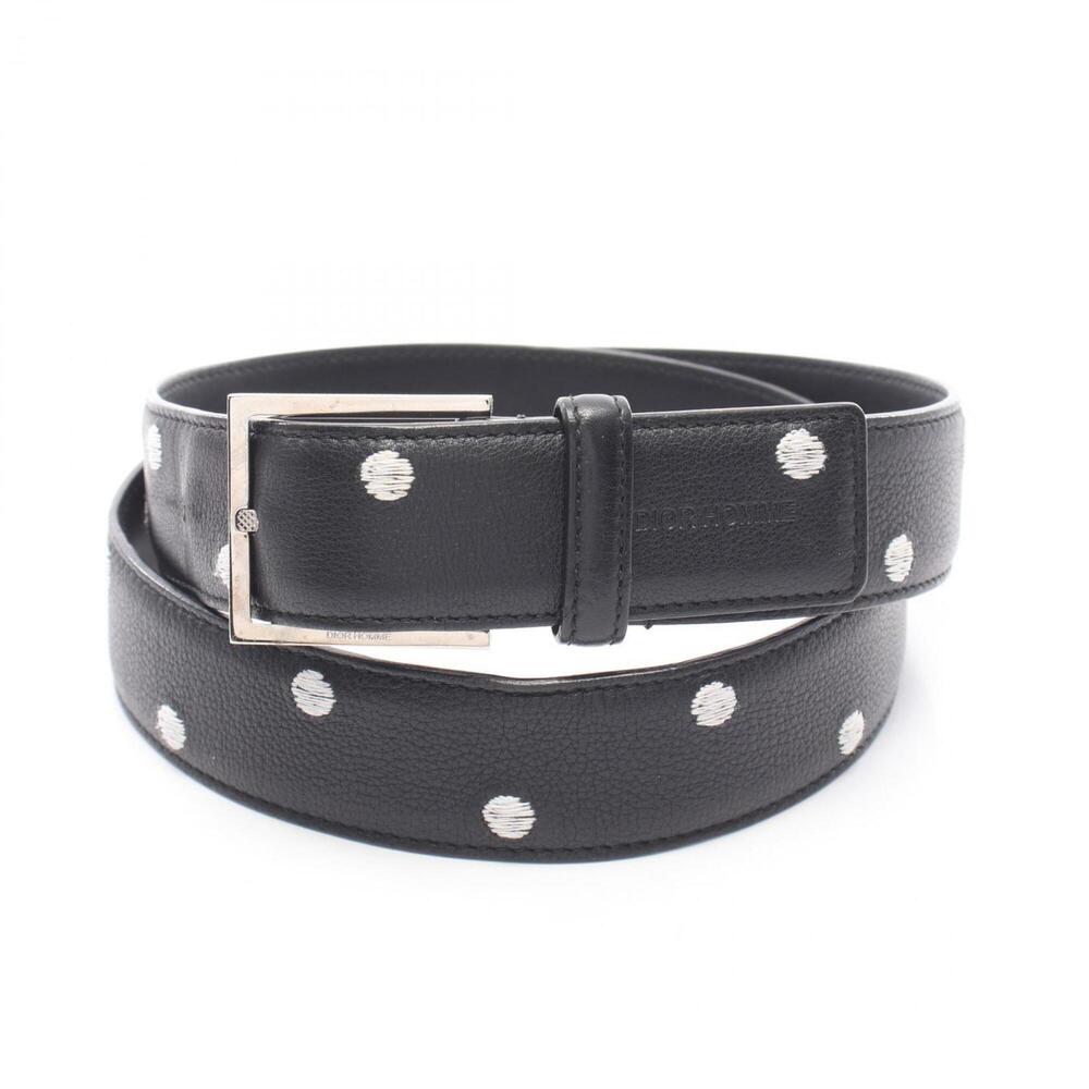 Dior Homme polka dot belt with silver hardware, leather, men's, black.
